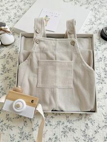 Baby Girls Sleeveless Corduroy Overalls Solid Color Unisex Versatile Long Pants - Apricot - View 10