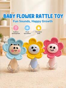 Cartoon Handheld Silicone Rattle Teething Stick, Early Educational Soothing Toy For Infants,Baby,Baby Essentials,Baby Toy,Baby Sensory,Baby Rattle,Chew Toy Sensory,Teething,Baby Toys For Girls,Silicone Toy,Baby Teether,Teething For Baby,Toys For Boy - Multicolor - View 1