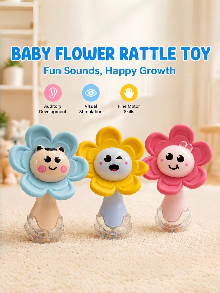 Cartoon Handheld Silicone Rattle Teething Stick, Early Educational Soothing Toy For Infants,Baby,Baby Essentials,Baby Toy,Baby Sensory,Baby Rattle,Chew Toy Sensory,Teething,Baby Toys For Girls,Silicone Toy,Baby Teether,Teething For Baby,Toys For Boy - Multicolor - View 1