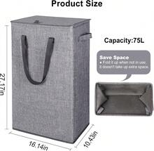 Odonata 75L Slim Laundry Hamper With Lid,Large Foldable Laundry Basket With Removable Bag And Handles Tall Collapsible Dirty Clothes Basket Great For Bedroom, Bathroom, Dorm, College,RV. (Grey, 75L) - ColorC - View 2