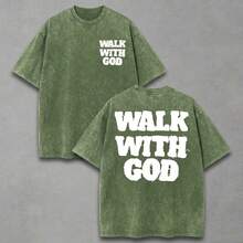 Summer Tops(230g T-Shirt) Washed Cotton "Jesus Over Everything" Religious Graphic Tee, Oversized Casual Crewneck Short Sleeve T-Shirt, Retro Soft Brea - GN01 - 查看 1
