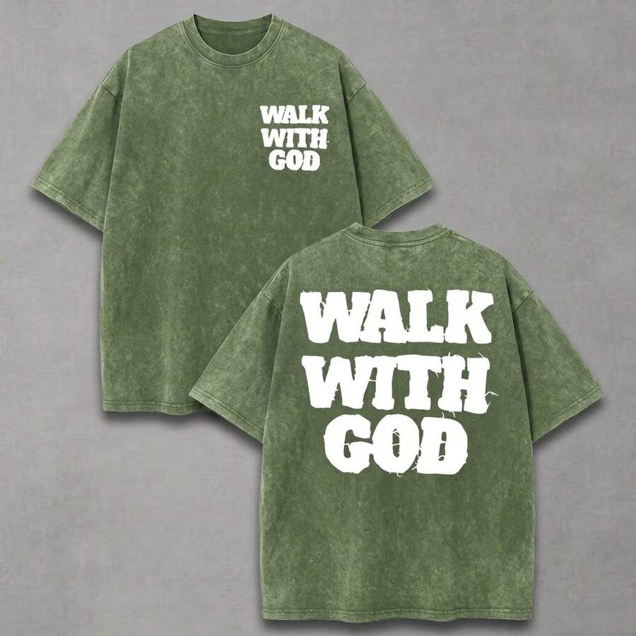Summer Tops(230g T-Shirt) Washed Cotton "Jesus Over Everything" Religious Graphic Tee, Oversized Casual Crewneck Short Sleeve T-Shirt, Retro Soft Brea - GN01 - 查看 1