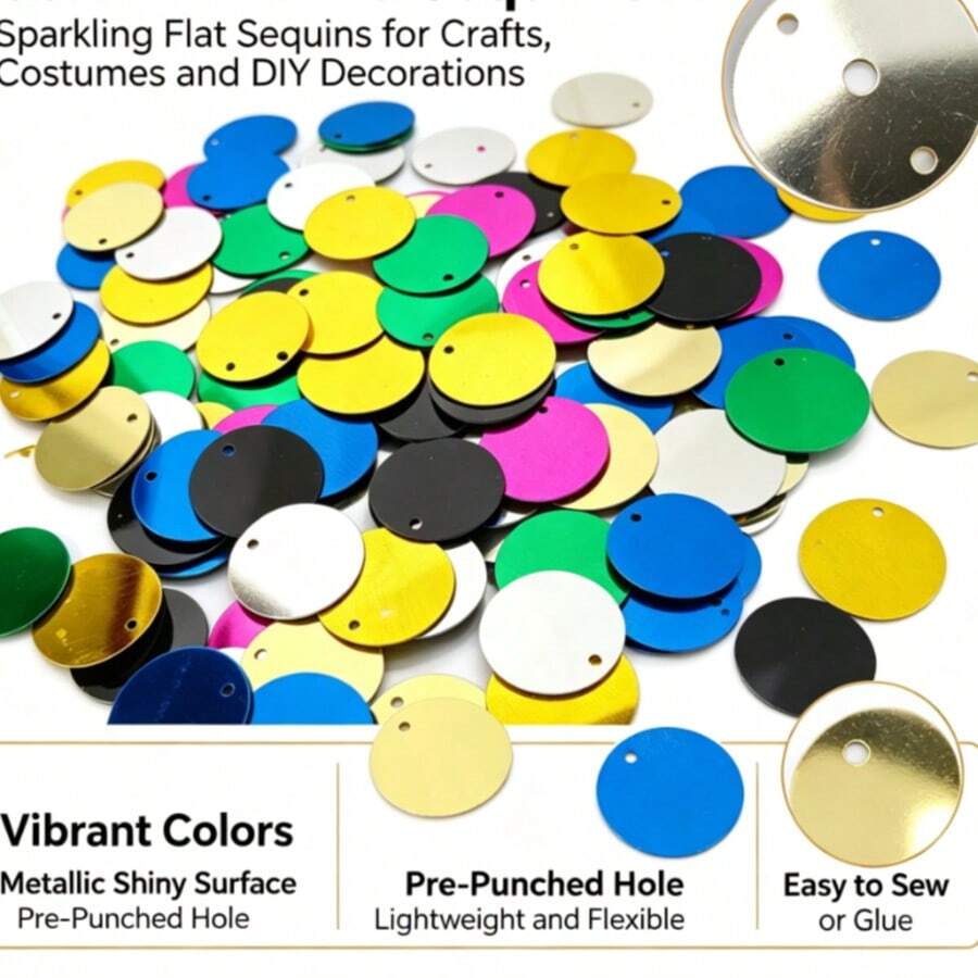6-65mm Single-Hole Round PVC Sequin DIY Jewelry Clothing Decoration Glitter Pendant - Blue Sequins - View 1