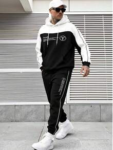 Men's Spring/Autumn Loose Minimalist Casual Fashion Outdoor Sports Hoodie & Sweatpants Set - Black - View 1