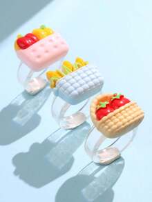 Juego de 3 anillos de resina con diseños lindos y coloridos de verduras: cesta, maíz, tomate y chile, set de anillos de dopamina coloridos de verano - Multicolor - Ver 11