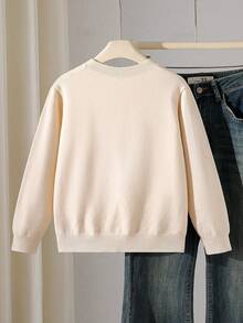 Girls Casual Crew Neck Cherry Embroidered Long Sleeve Sweater Autumn/Winter - Apricot - View 2