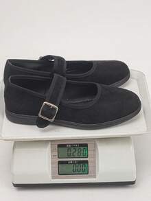Zapatos Mary Jane de punta cuadrada planos talla grande 35-43, nuevo estilo primavera/otoño, uso diario y desplazamiento, suela blanda de vamp bajo con malla hueca y hebilla, zapatos planos para mujer para faldas, zapatos negros para todas las estaciones, - Gamuza negra - Ver 9