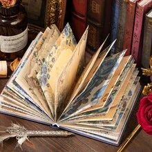 可書寫金色箔月亮墜落復古舊書玫瑰花紋手帳本 剪貼簿素材底紙日記本 - 玫瑰手帳本 - 查看 2