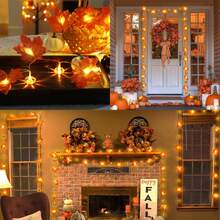1pc New Maple Leaf Pumpkin Lantern, Autumn Home Decor Maple Leaf Pumpkin Light, Battery Operated (Batteries Not Included) 3D Pumpkin Maple Leaf Garland String Lights, Suitable For Fireplace, Doorway, Hallway, Indoor And Outdoor Use, Halloween, Thanksgiving Decoration - Warm White - View 10