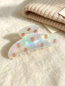1pc Women's Holographic Laser Bear Print Claw Clip, Cute Girl Medium Size Hair Claw For Back Of Head Updo, Minimalist Hair Accessory - Multicolor - View 6