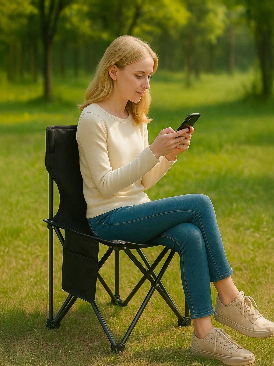 A Folding Chair, A Camping Outdoor Simple Leisure Chair, A Multifunctional Portable Four-Corner Folding Chair, With Five Styles And Multiple Colors - Black (Style A) - View 1