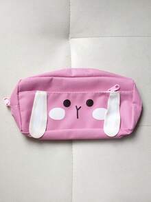 1pc Cute Rabbit Face Canvas Stationery Bag, Large Capacity Student Stationery Storage Pouch - A - View 7