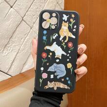 Custodia per telefono in silicone con motivo vivace di gatti e fiori, adatta per iPhone 17, 16, 15, 14, 13, 12, 11, XS, XR, X, 8, 7 Plus, Pro Max, serie SE. Il regalo perfetto per compleanni, fidanzate e fidanzati! - nero - Visualizzare 4