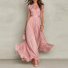 New V-Neck Waisted Ruffled Temperament Dress Long Sarong Dresses Dresses - 粉紅色 - 查看 3
