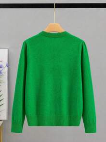 GIGOGOU 大尺碼 1XL-4XL 秋冬基礎款女式針織開襟衫，柔軟舒適休閒長袖毛衣上衣，秋季外套 - 綠色 - 查看 6