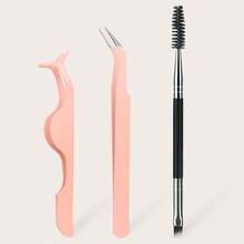 MONKIDS 3pcs Eyelash Tweezers & Brush Set With Storage Box, Includes Pointed Curved Tweezers, False Eyelash Curler And Eyelash Brush, Eyelash Extension And Grooming Tools - Multicolor - View 10