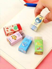 6pcs Cute Cartoon Erasers, Fruit Dinosaur Space Ocean Animal Cuttable Pencil Erasers, Back To School Cute Stationery, Children Cl, First Day Of School - View 7