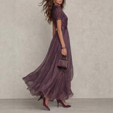 New V-Neck Waisted Ruffled Temperament Dress Long Sarong Dresses Dresses - 紫色 - 查看 4