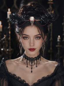 哥德式烏鴉頭骨髮箍 黑色葉片紅色水鑽鏈條皇冠 女款萬聖節 Cosplay 化妝舞會 Mardi Gras 異教派派對服裝髮飾 - 彩色 - 查看 1