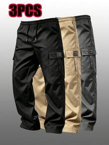 3 pezzi Pantaloni cargo da uomo primavera autunno moda gamba dritta con coulisse tasche multiple pantaloni lunghi sportivi - Multicolore - Visualizzare 2