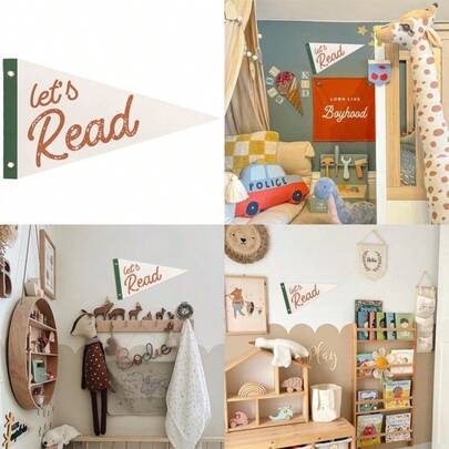 Room Nursery Classroom Decor, Let's Read Pennant Banner Flags, Reading Wall Art Decor For Nursery Toddler Reading Room Corner Nook Classroom Library, 8x14 Inch