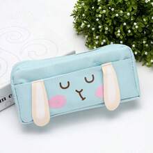 1pc Cute Rabbit Face Canvas Stationery Bag, Large Capacity Student Stationery Storage Pouch - A - View 8