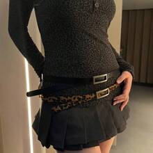 2件裝新款女款韓式時尚極簡豹紋腰帶，細款PU皮革腰帶，適用牛仔褲裝飾與服飾搭配，四季皆宜 - A - 查看 12