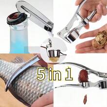 省時省力 5 合 1 大蒜壓榨器，鋁合金大蒜壓碎器，多功能工具，適用於核桃、開瓶器、魚鱗刮除器、水果去核，家用廚房工具 - 銀色 - 查看 10
