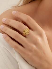 Tsnamer This Exquisite Copper Ring Features A Hollowed-Out Petal Design, A Perfect Anniversary/Birthday Gift For Your Loved One - Yellow Gold - View 11