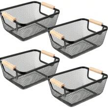 1 Piece Household Multi-Size Black Iron Mesh Storage Basket, (Plastic Storage Box With Lid Optional), Non-Slip Handles, Hollow Breathable Design, Suitable For Storing Tableware, Toiletries And Sundries In Kitchens, Bathrooms And Desktops - Multicolor - View 2