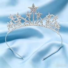 1pc Bridal Sparkling Rhinestone Star Crown Headband, Princess Birthday Tiara, Stage Show Dress Accessory - Silver - View 2