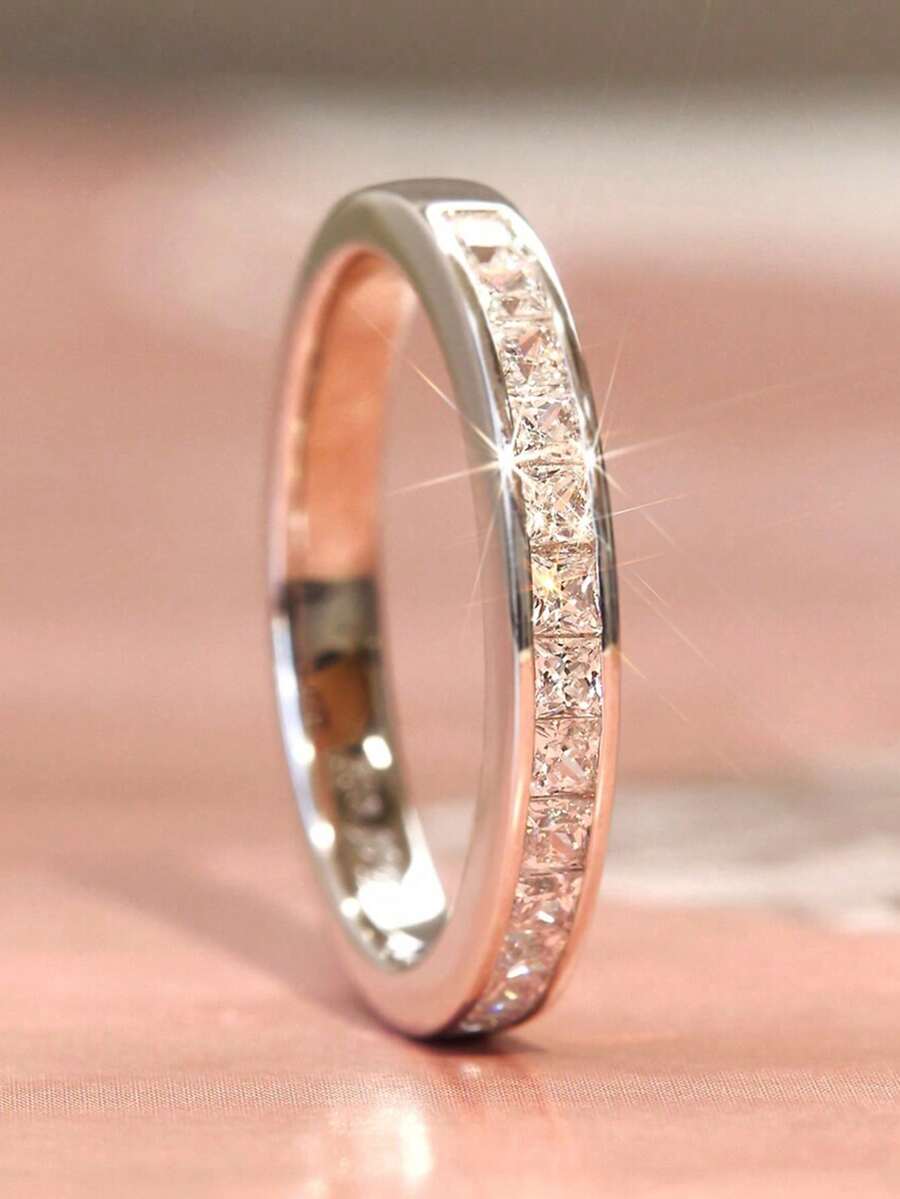 1pc Elegant Cubic Zirconia Ring For Women, Wedding Engagement Party Jewelry, Valentine's Day Gift