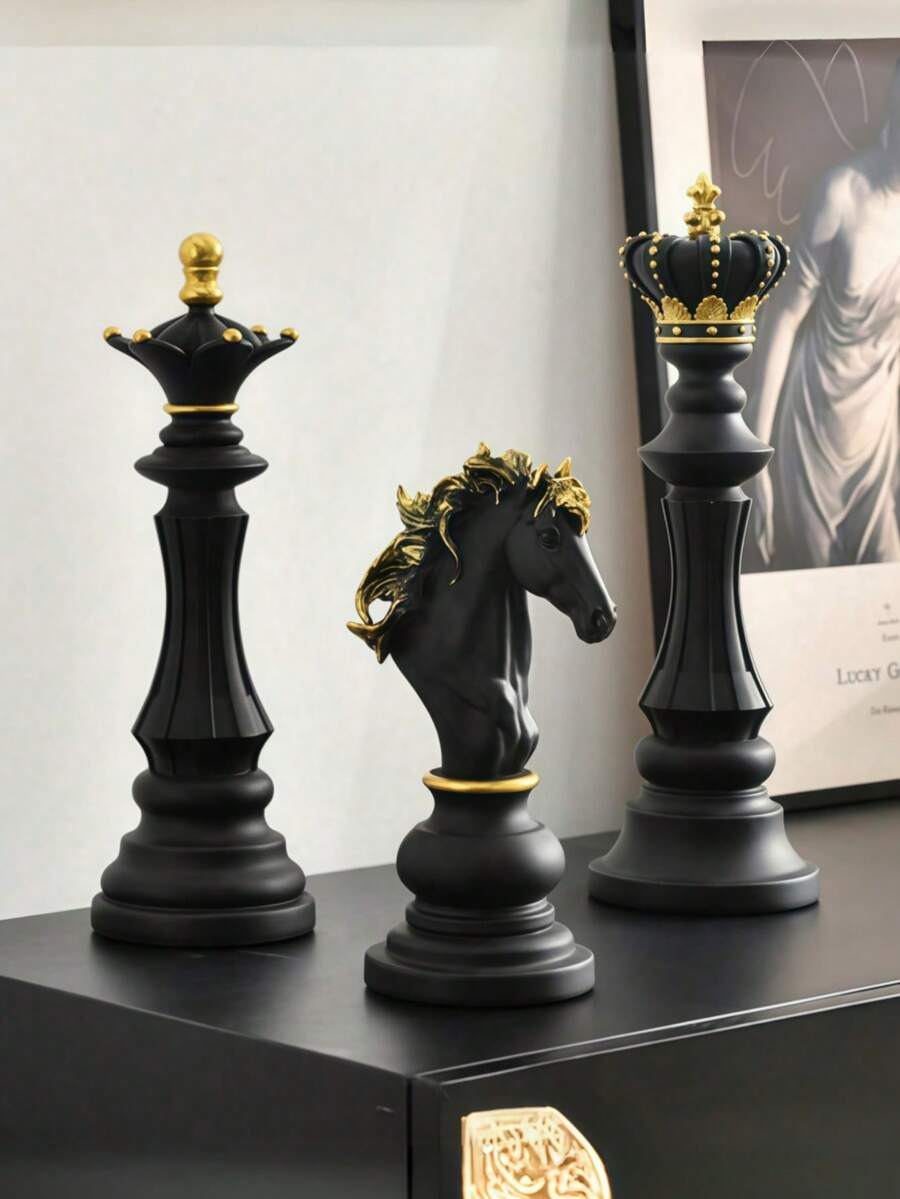 1pc Creative Home Decor International Elephant Resin Figurine Window Ornament Black Chess Piece Decoration