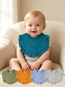 5pcs Solid Color Soft Ruched Bibs For Infants And Toddlers, Suitable For Boys And Girls, All Seasons, Daily Wear - Multicolor - View 4