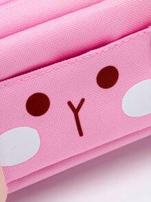 1pc Cute Rabbit Face Canvas Stationery Bag, Large Capacity Student Stationery Storage Pouch - A - View 4