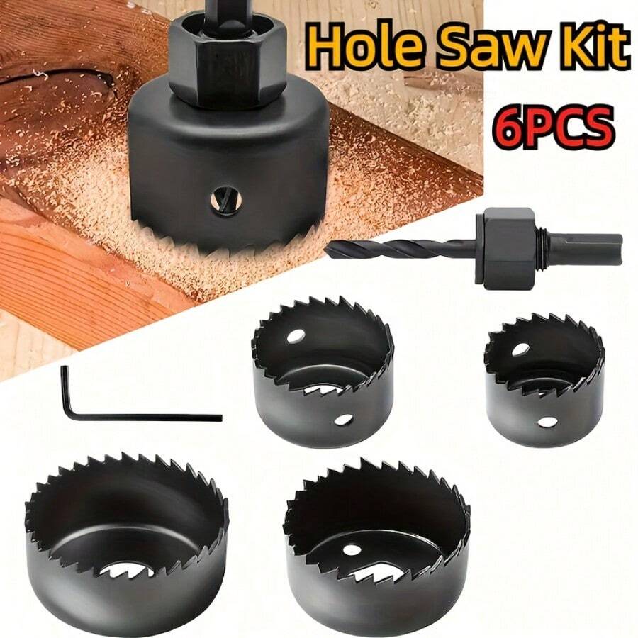6 Pcs/Set Steel Round Shank 6pcs/Set Hole Saw Set With Mandrel - Mixed Item Set For Wood, Plastic, PVC, Drywall - 6pcs - View 1
