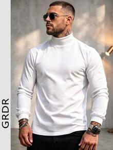 GRDR Men's Casual Mock Neck Long Sleeve T-Shirt | Daily Wear | Casual Commute Outfit - White - View 3