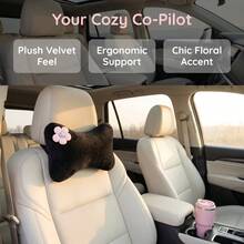 1pc Small Flower Car Headrest Neck Pillow, Cute Pink Petal Plush Headrest, Provides Comfortable Driving Experience - A - View 3