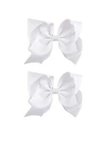 2pcs White Bow Hair Clips, Large Satin Ribbon Bow Hair Clips For Girls, Back To School - Multicolor - View 5