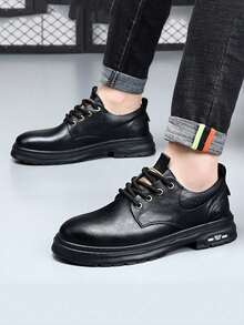 Zapatos de vestir casuales de cuero PU de color liso para hombre Mocasines para hombre cómodos y transpirables Calzado versátil para negocios y ocio Zapatos Oxford para hombr - Negro - Ver 5