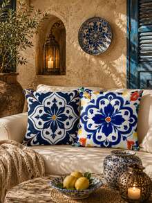 2pcs/Set Mandala Pattern Pillow Covers, Mediterranean Style, Single-Sided Print, Home Decor Throw Pillows, Soft Comfortable Minimalist Elegant, Suitable For Daily Home Decoration (Pillow Inserts Not Included) - Multicolor - View 2