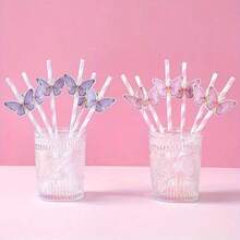 5/10 Sets Colorful Butterfly Straws For New Year Festival, Heat-Resistant High-Temperature Straws, Cute Girl Style, Disposable Straws For Juice, Party, Birthday, Gathering - Multicolor - View 2
