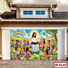 2D Flat Banner Backdrop For Children - Religious Teaching Scene With Rainbow, Butterfly, Animals, Sheep - Suitable For Birthday, Wedding, Sunday School - Multicolor - View 3