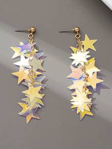 1 Pair Elegant Personalized Summer Versatile Luxury Gradient Color Five-Star Tassel Earrings - Multicolor - View 4