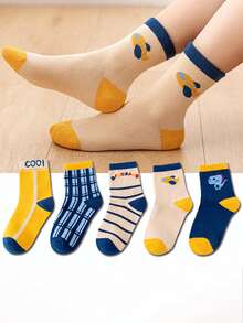 5 Pairs 1-16 Years Old Children's Mid-Calf Socks, Cute Cartoon Dinosaur Casual Sports Socks, Suitable For Boys And Girls, Wearable All Seasons - Multicolor - View 4