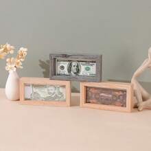 1pc Vintage Wooden Dollar Bill Picture Frame, Single Style Currency Display Stand, Suitable For Graduation, Birthday, Wedding, Housewarming And Other Occasions Cash Gift Display Frame, Desktop Countertop Currency Collectible Storage Decoration, Unique Gift Designed For Coin Enthusiasts And Collectors - Multicolor - View 5