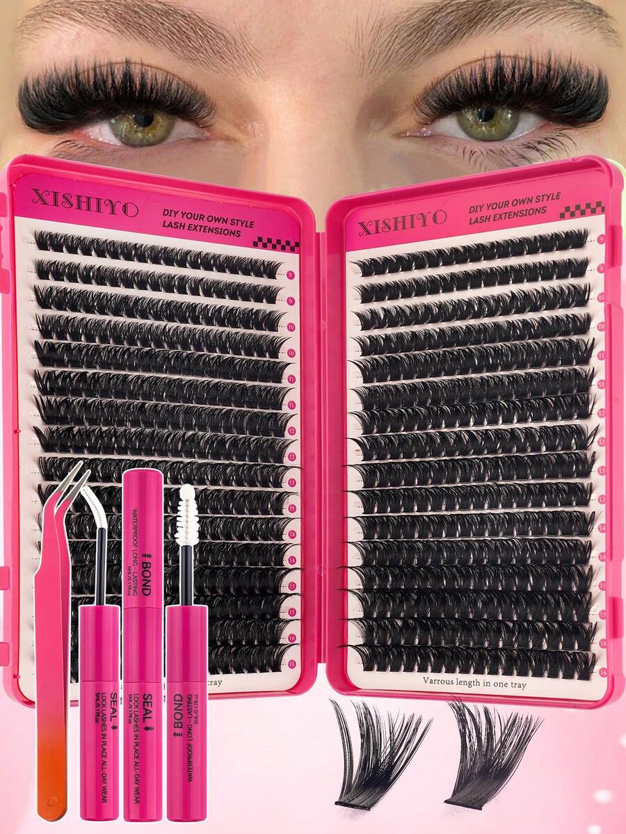 544 Clusters Exquisite D Curl Vacation Eyelashes, DIY Handmade Segmented Eyelashes (9-16mm), Dense And Soft, Creating Ultra-Voluminous Effect, Natural And Long-Lasting Look, Lightweight And Comfortable To Wear. Set Includes Eyelash Glue, Tweezers And Eyelash Brush, Suitable For Daily Commute, Wedding, Date, Party, Music Festival And Travel Occasions.
