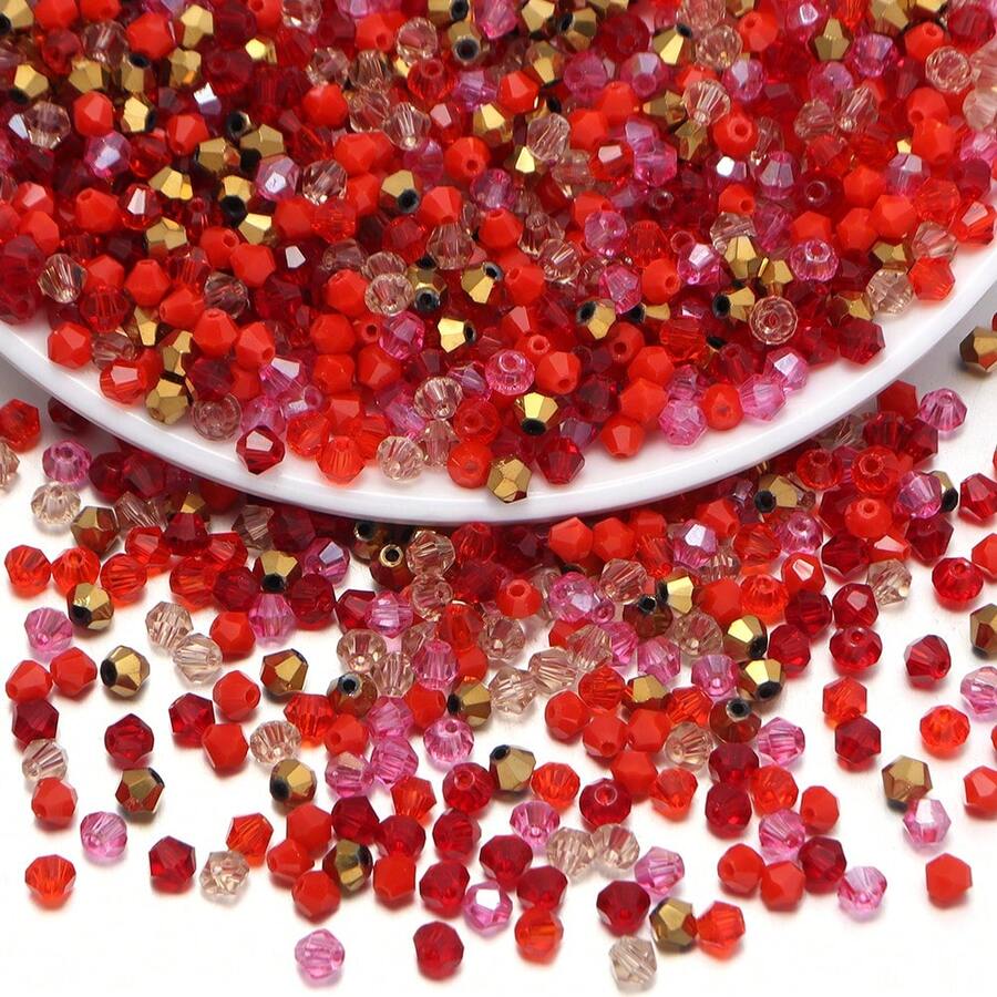 Red & Gold Glass Crystal Spiked Beads 1 Pack, Random Color Shades (Random Quantity Per Color), Approx. 200pcs/Bag