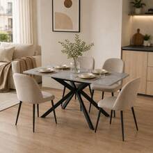 Erweiterbarer Esstisch, automatisch ausziehbarer Esstisch, rechteckiger Esstisch, Kaffee-Freizeittisch, L150/180 x B70 x H76 cm, Kreuzbein-Design, Zementmuster, Schwarz und Grau - 1 - Übersicht 3
