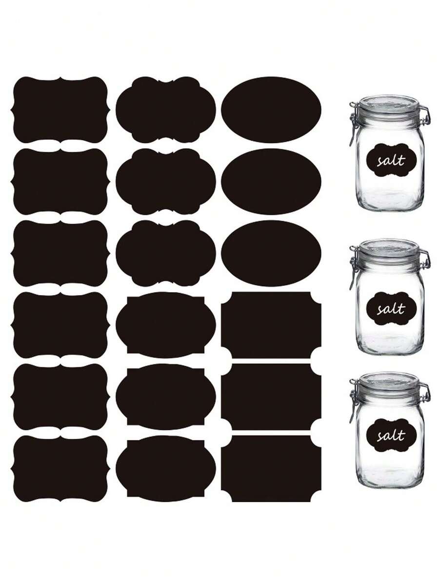 1pc/5pcs/12pcs Erasable Blackboard Label Stickers, Waterproof Self-Adhesive Black Classification Labels For Storage Jars, Spice Bottles, Kitchen, Pantry, Christmas Baking Organization (6*4 Cm) - View 1